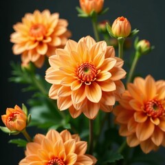 Stunning orange dahlia arrangement with matching greenery, flowers of dahlia, organic, botanical