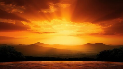 Obraz premium Stunning sunset over mountains and valleys.