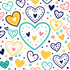 Colorful hand-drawn hearts pattern.