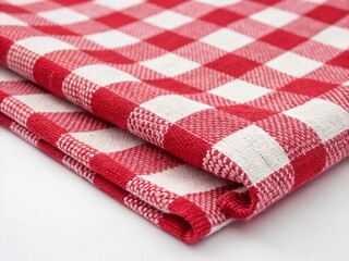 Macro Shot: Red & White Checkered Picnic Cloth Texture - Isolated Background