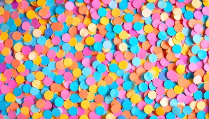 A vibrant and colorful background filled with scattered circular confetti in various hues including pink, blue, yellow, and orange, creating a festive and joyful atmosphere.