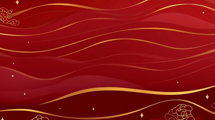 Elegant Red Gold Wave Background Design with Floral Motifs
