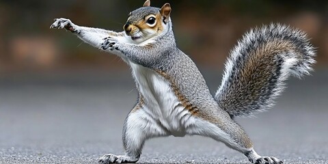 Obraz premium Playful Squirrel in Kung Fu Pose Adorable Wildlife Photography