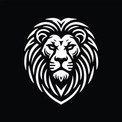black and white Lion Head Tattoo Vector Mascot Illustration
