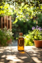 Black cumin essential oil in a small bottle. selective focus. Generative AI,