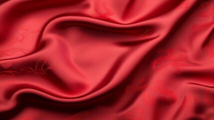 Obraz premium Elegant Red Silk Fabric with Subtle Embroidered Design