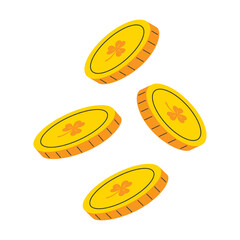Falling gold coins with shamrock. St. Patrick's Day. Vector illustration.