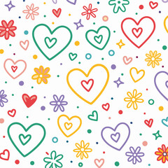 Colorful hearts and flowers seamless pattern. (3)