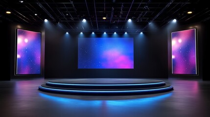 A virtual stage backdrop for a corporate webinar