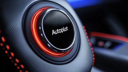 Autopilot control button in a modern vehicle showcasing advanced driving technology at a sleek interior