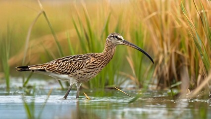 Obraz premium Curlew in Natural Habitat for World Curlew Day: Graceful Shorebird in a Serene Wetland Setting