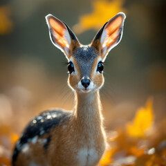 Obraz premium Adorable Dik Dik Gazelle in Autumn Leaves