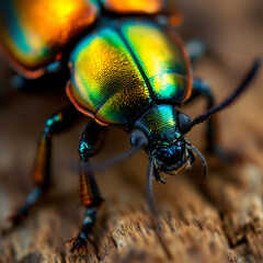Naklejka premium Vibrant Green Beetle Macro Photography Closeup