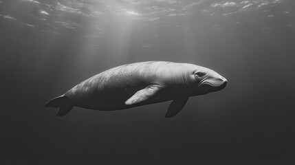 Fototapeta premium A Serene Monochrome Manatee in Ocean Depths