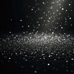 Black backdrop scattered with dense silver glitter , background, powder, disco