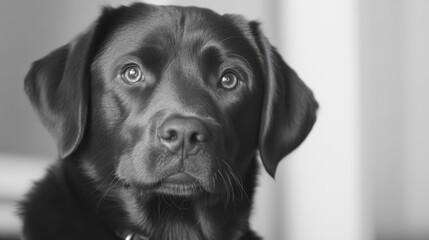 Fototapeta premium Close-up black and white portrait of a Labrador Retriever dog.