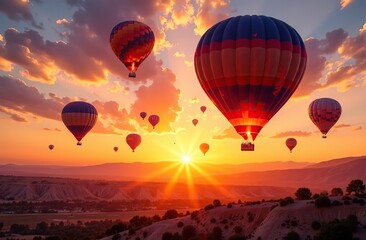 Fototapeta premium Celebrating Sunrise: A breathtaking display of Hot Air Balloons against the Dawn Sky 