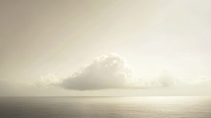 A tranquil landscape disrupted by a distant explosion, blending calm and chaos under soft sunlight.