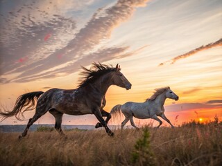 Fototapeta premium Majestic Double Exposure: Horses and Abstract Art, Equestrian Fine Art Print