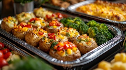 A Vibrant Spread of Baked Potatoes with Delicious Assorted Fillings for Potluck