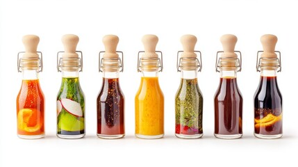  Various barbecue sauces in bottles isolated on white background