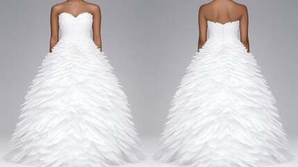 Naklejka premium Elegant White Bridal Gown Front Back View