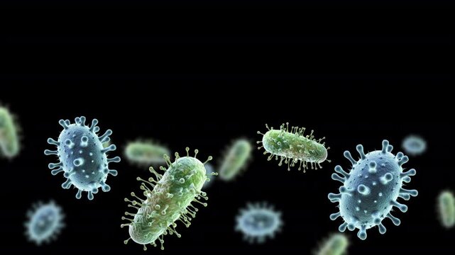 realistic  3d illustration of microbes and viruses