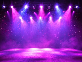 Fototapeta premium A club stage illuminated by laser lights and spotlights, creating a lively and energetic environment.