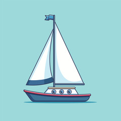 Sailboat Cartoon Vector Icon Illustration. Transportation Object Icon Concept Isolated Premium Vector. Flat Cartoon Style
