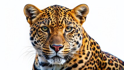 Obraz premium Majestic Leopard Portrait: Isolated Wild Cat Studio Shot on White Background