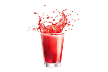 Glass of red strawberry juice with splash isolated on white or transparent, PNG