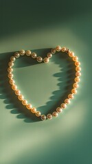 Obraz premium Heartshaped pearl necklace on soft pastel green background