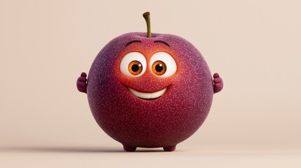 Cheerful Cartoon Plum Character 3D Render
