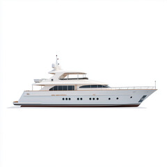 A premium yacht, expansive deck, polished finishes, photorealistic style, isolated on white background