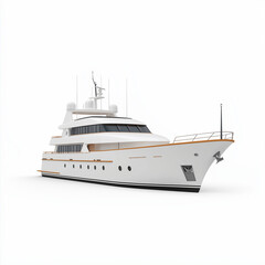 Obraz premium A premium yacht, expansive deck, polished finishes, photorealistic style, isolated on white background