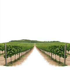 A vineyard during grape harvest, scenic landscape illustration, watercolor style, isolated on white background