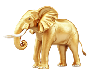 golden elephant statue with intricate details, showcasing its majestic form and features. This stunning piece stands out with its shiny finish and artistic design, perfect for decor