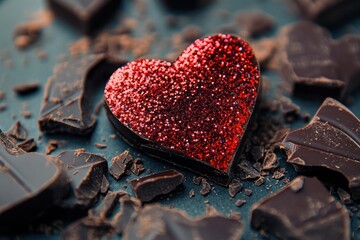 Red glitter heart chocolate Valentine's Day romantic dessert