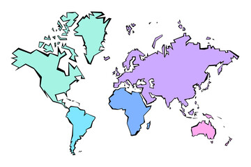 World map outline colorful geometric style -  sharp polygonal geometric style simple PNG. Transparent PNG graphic.
