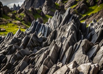 High-Contrast Black and White Close-Up of Rugged Rocky Terrain with Intricate Textures and Dramatic Light Play.