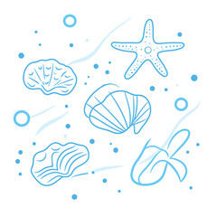Simple Line Art Seashells and Starfish Icons