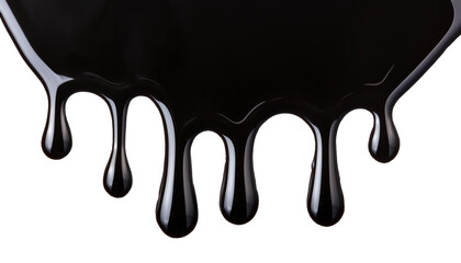 Image of glossy black liquid dripping, isolated on a transparent background.