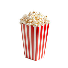 Red and white striped popcorn box filled to the top isolated on transparent white background