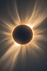Obraz premium Solar eclipse with bright corona and dark moon against a cosmic sky with scattered stars