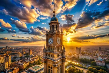 Fototapeta premium Majestic Tower Reaching for the Sky: Drone Aerial View