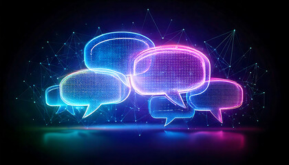 Stunning abstract image of glowing, interconnected speech bubbles.  Perfect for illustrating communication, networking, social media, or digital interaction concepts.