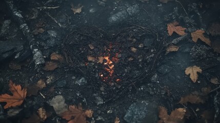 Obraz premium Embers Heart Autumn Forest Fire Heart Shape