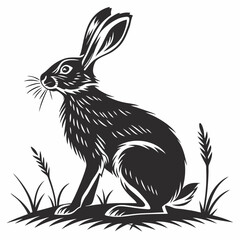 Easter Rabbit Silhouette Vector, Rabbit Silhouette Vector, Black and White Rabbit Silhouette, Rabbit Clipart