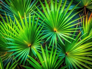 Obraz premium Aerial perspective showcases Serenoa repens, Sabal palms, and vibrant plant life in an ecological study.