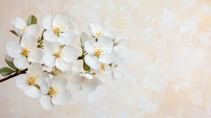 Delicate White Blossoms on a Branch, Spring Floral Background